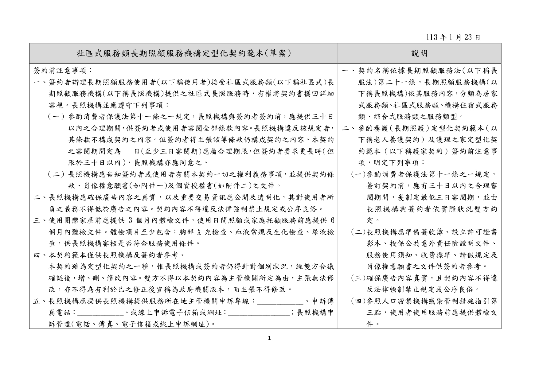 1130010檢送本部113年1月23日召開「長照機構定型化契約範本意見討論會」會議紀錄1份，請查照。_page-0034