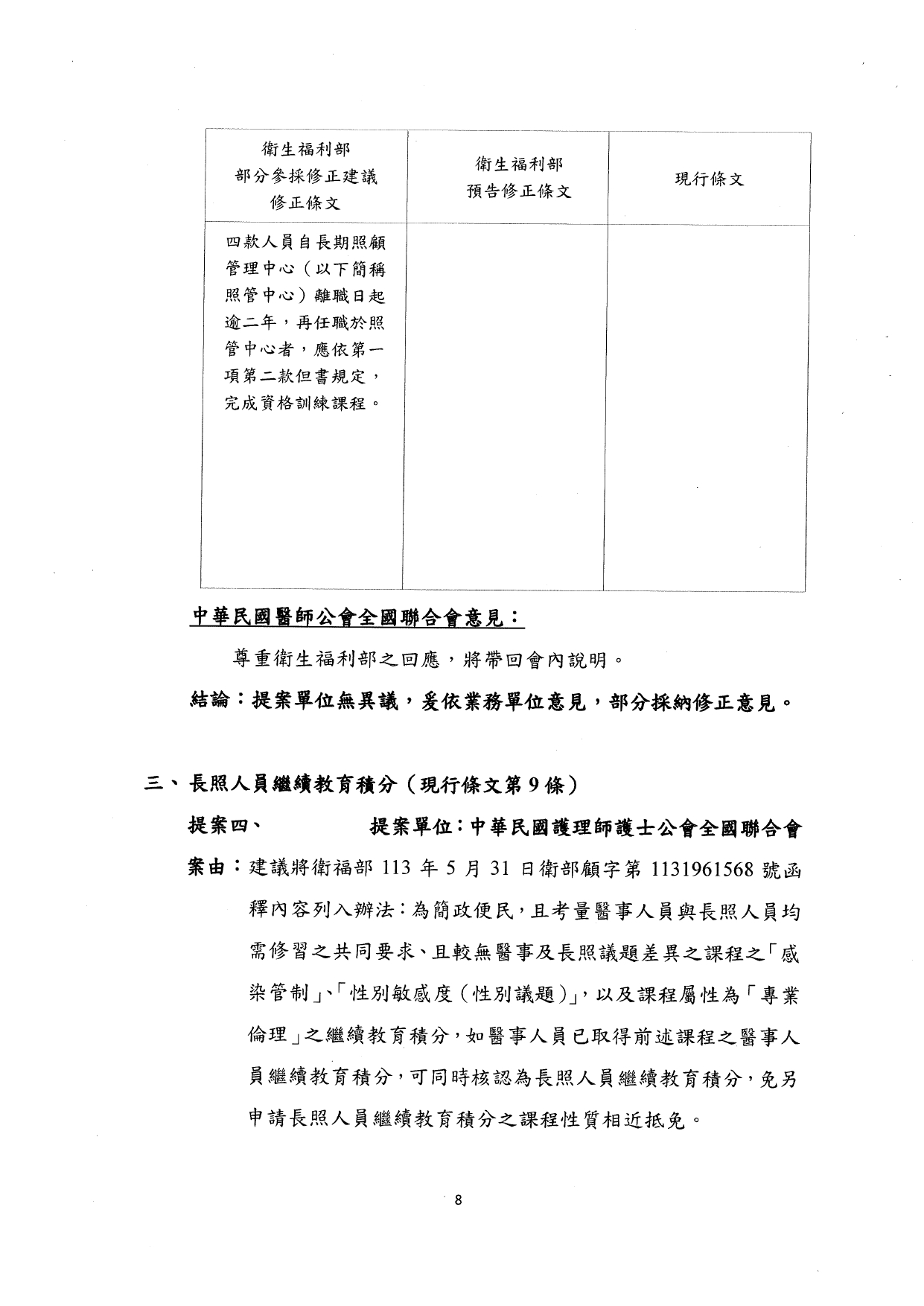 1140037檢送本部114年7月9日「長期照顧服務人員訓練認證繼續教育及登錄辦法部分條文及第十一條附件二修正草案說明會」會議紀錄1份，請查照。_page-0010